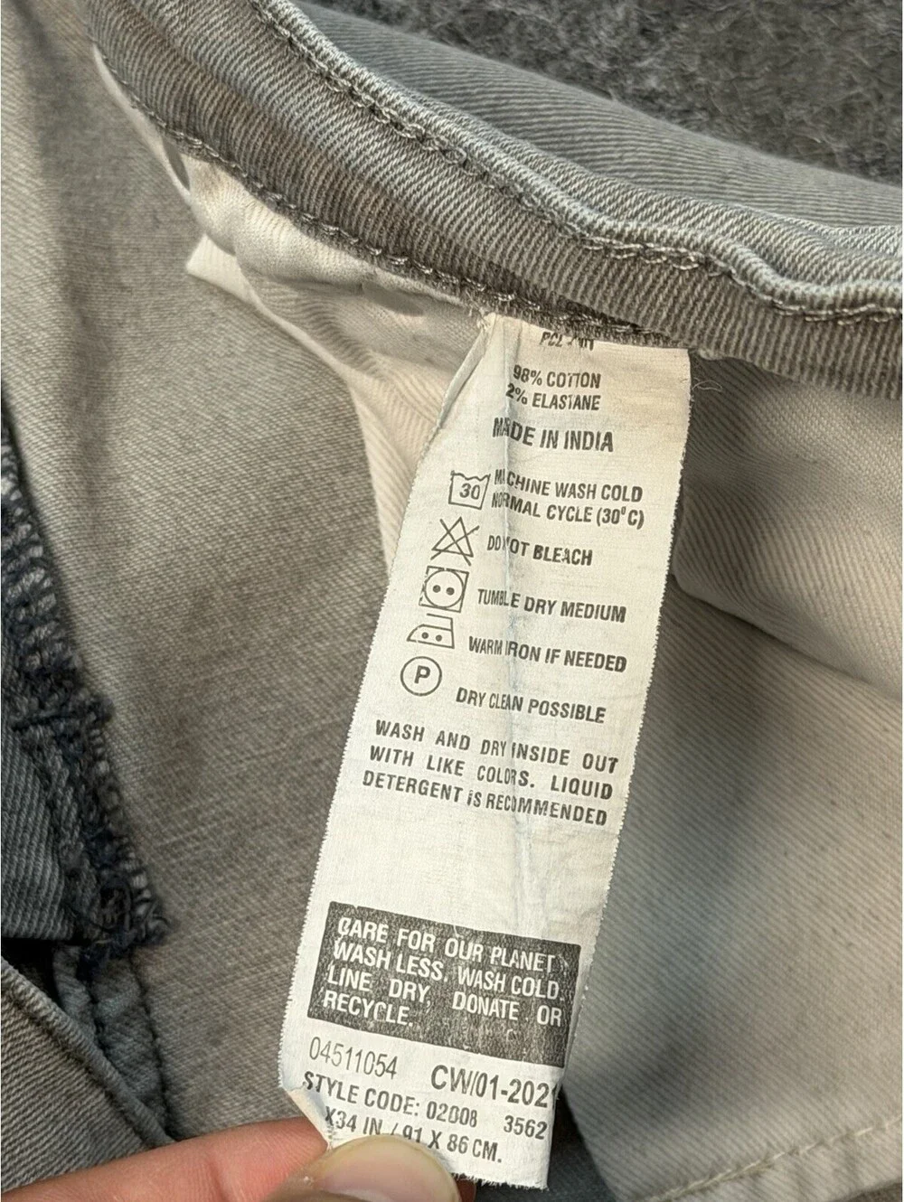 Levi’s 511 Men’s Jeans W36 L34 Gray Slim Fit Stretch Denim Light Wash
